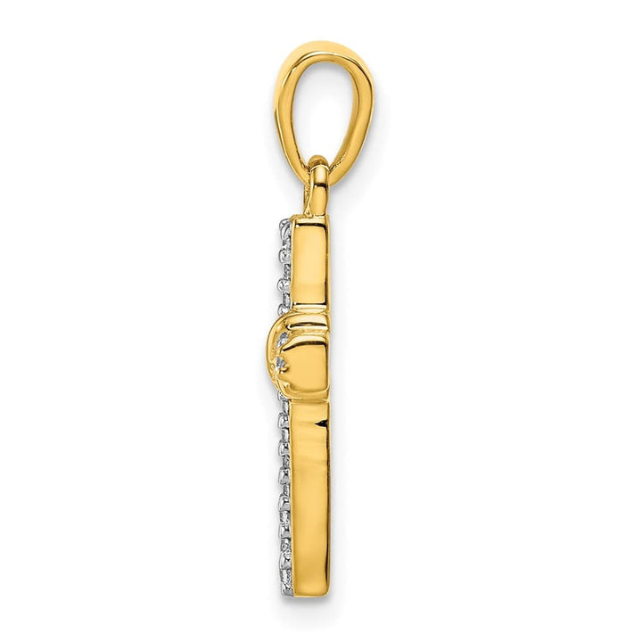 10K Yellow Gold Polished Medium 1/6 ct Diamond Latin Cross Pendant