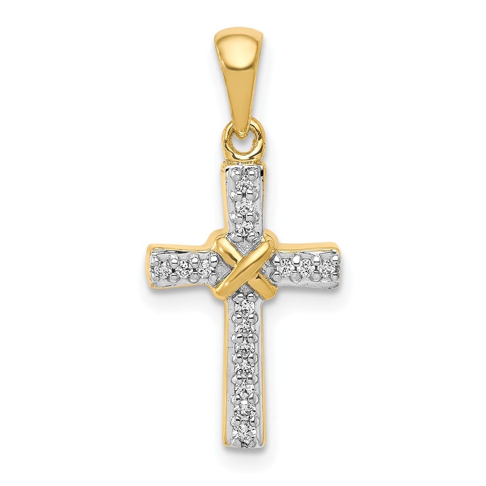 10K Yellow Gold Polished Medium 1/6 ct Diamond Latin Cross Pendant