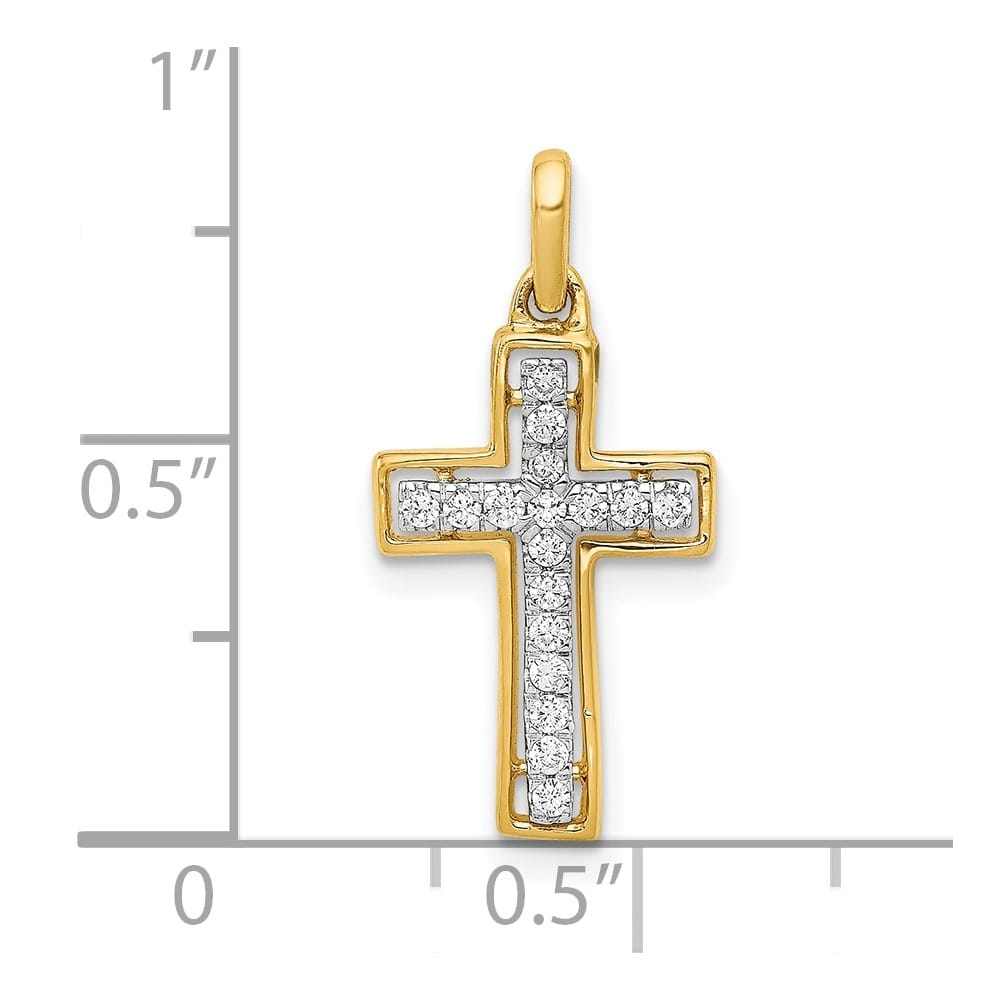 10K Yellow Gold Polished Medium 1/8 ct Diamond Cross Pendant