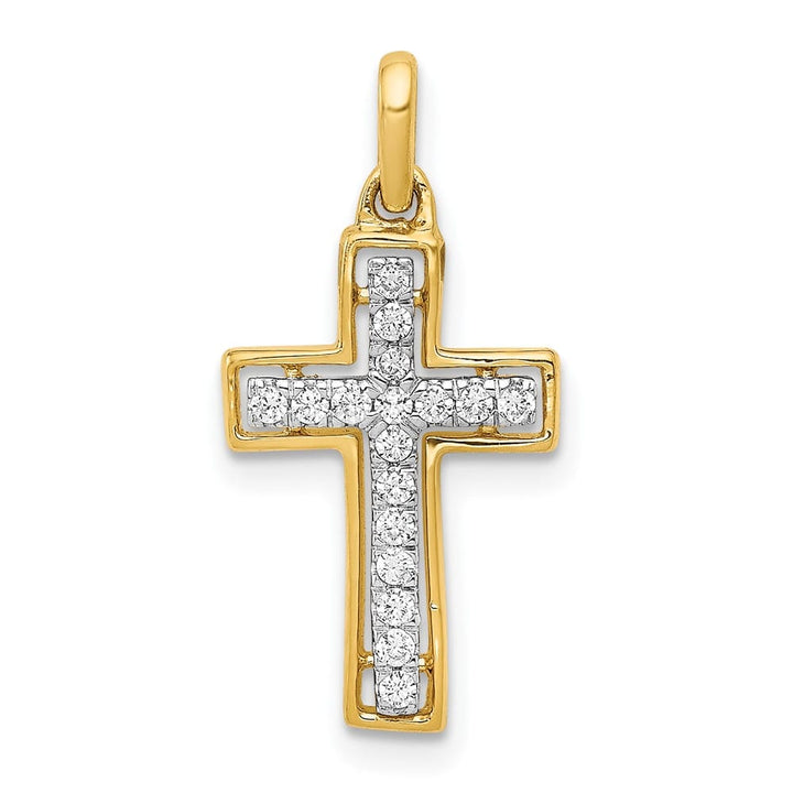 10K Yellow Gold Polished Medium 1/8 ct Diamond Cross Pendant