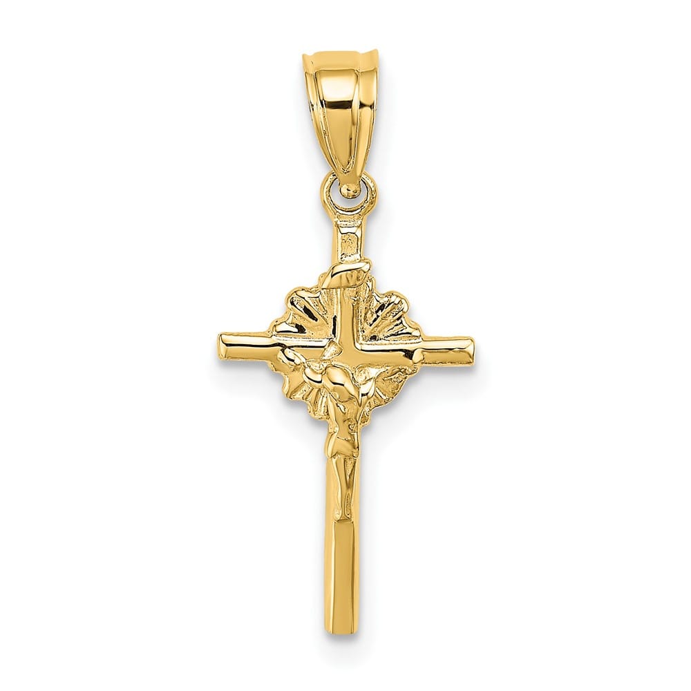 10K Yellow Gold Polished Medium 2-D Starburst Celtic Crucifix Charm