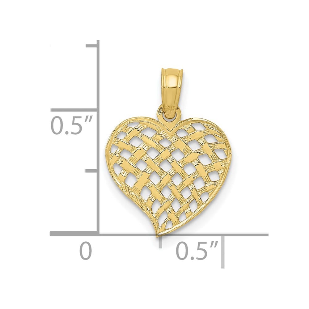 10K Yellow Gold Polished Medium Basket Weave Pattern Heart Pendant