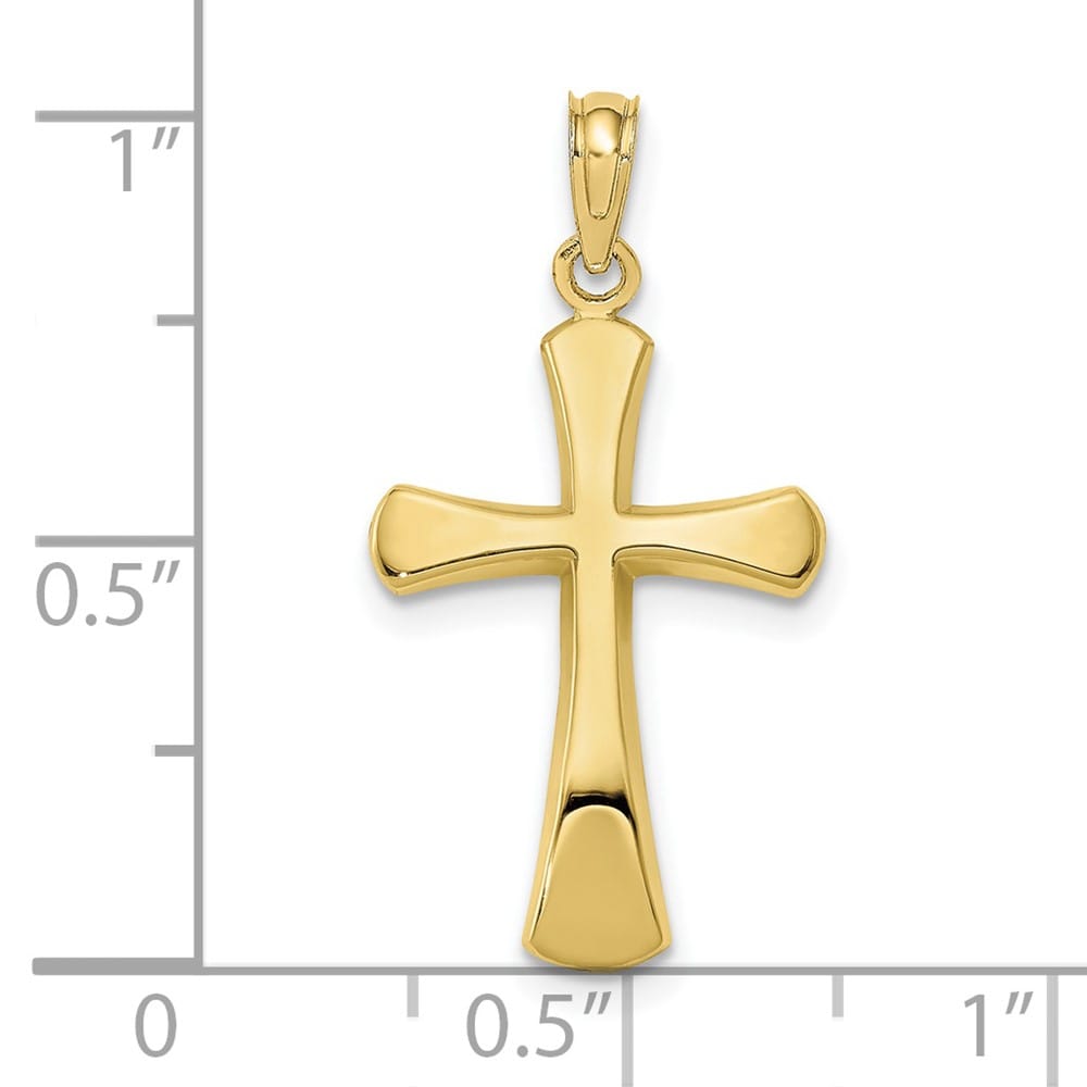 10K Yellow Gold Polished Medium Beveled Cross with Rounded Tips Charm