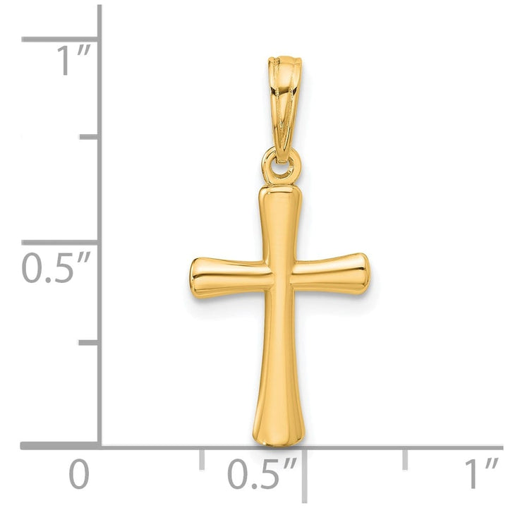 10K Yellow Gold Polished Medium Beveled Cross with Rounded Tips Charm