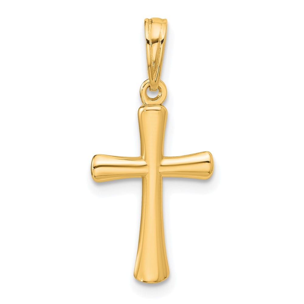10K Yellow Gold Polished Medium Beveled Cross with Rounded Tips Charm