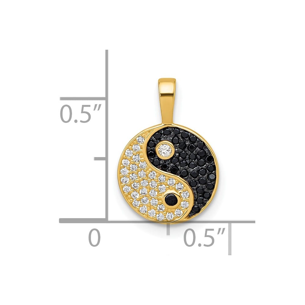 10K Yellow Gold Polished Medium Black and White CZ Yin Yang Pendant