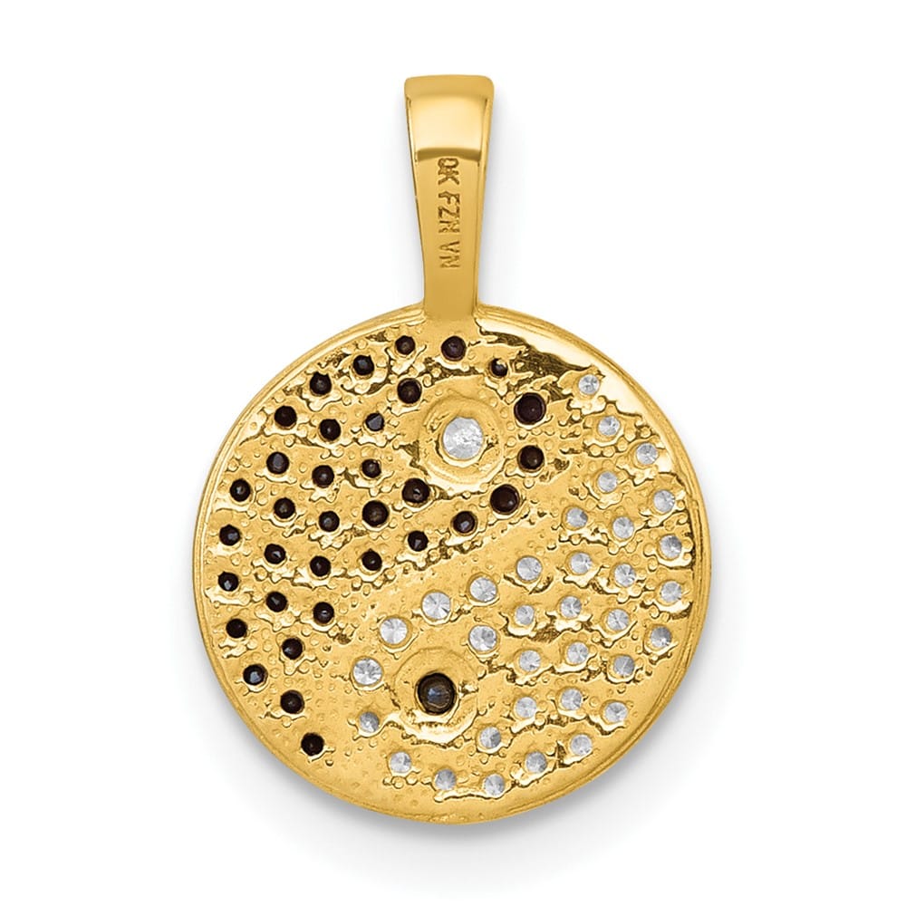10K Yellow Gold Polished Medium Black and White CZ Yin Yang Pendant