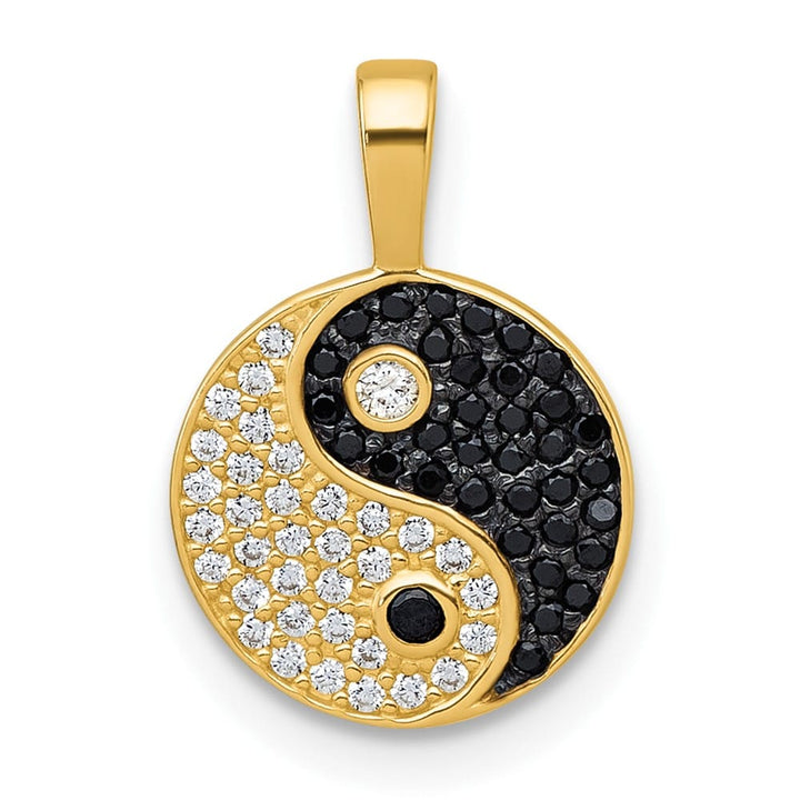 10K Yellow Gold Polished Medium Black and White CZ Yin Yang Pendant