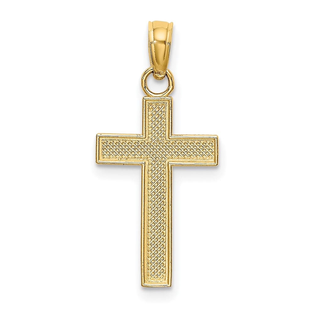 10K Yellow Gold Polished Medium Block Style Beaded Edge Cross Charm