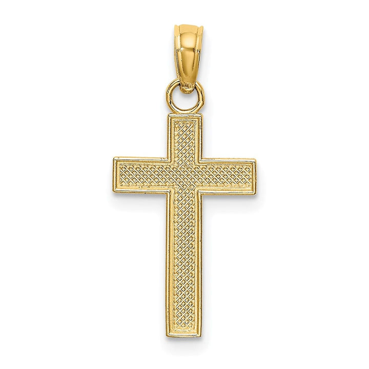 10K Yellow Gold Polished Medium Block Style Beaded Edge Cross Charm