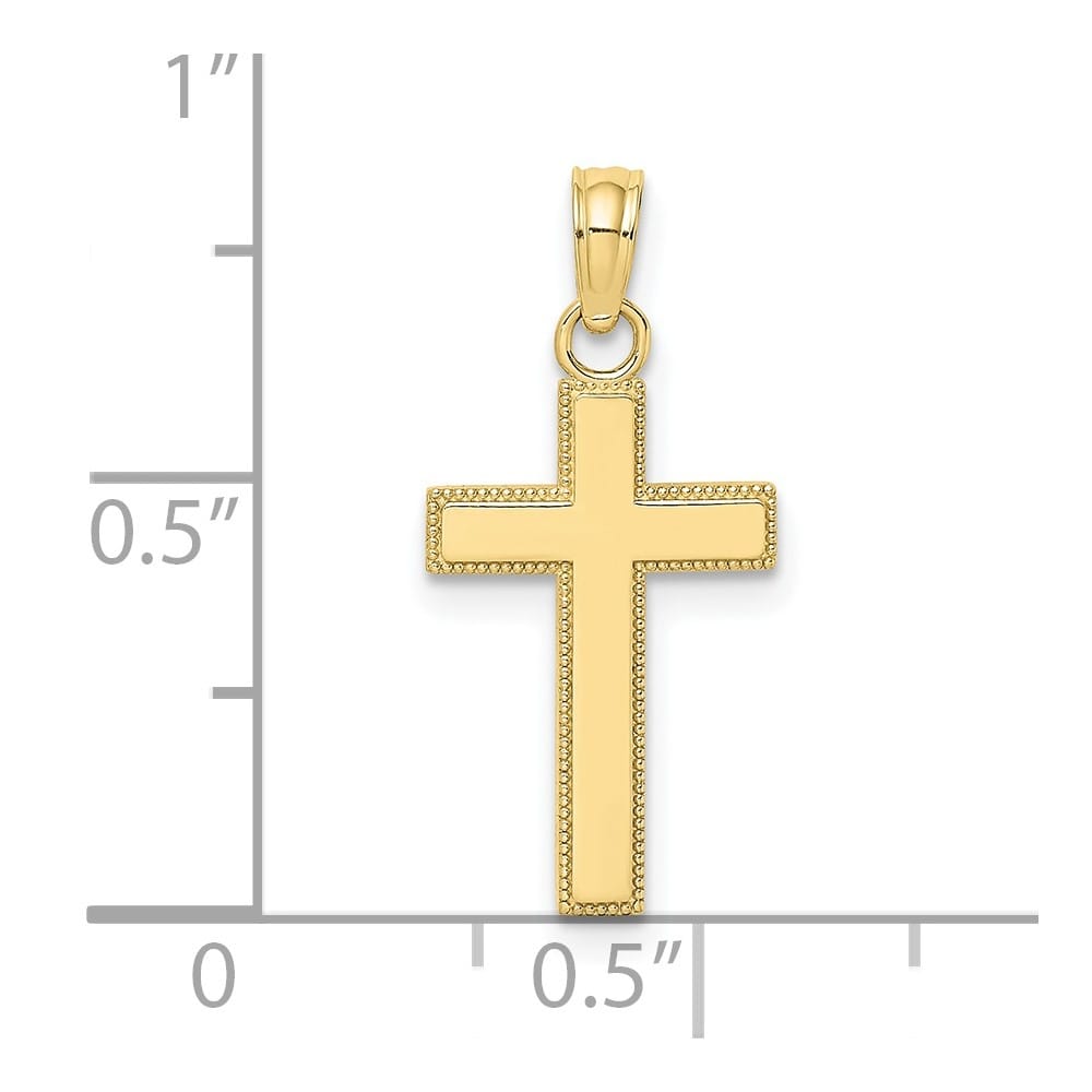 10K Yellow Gold Polished Medium Block Style Beaded Edge Cross Charm