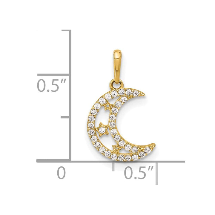 10K Yellow Gold Polished Medium Clear CZ Moon and Stars Charm