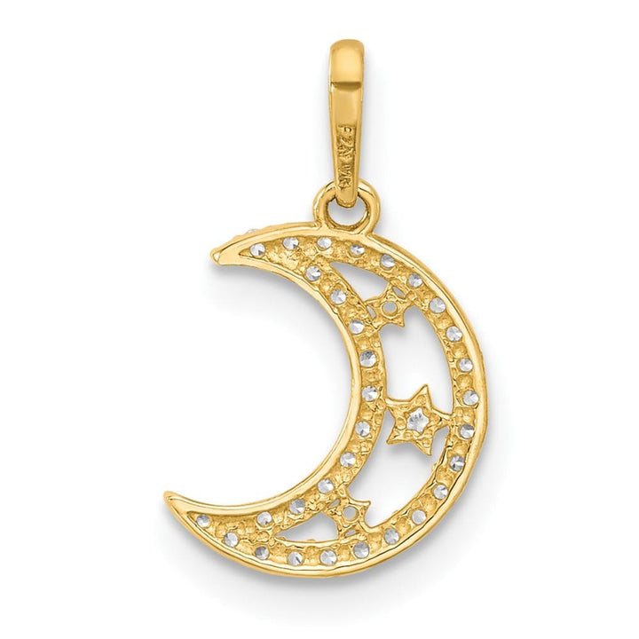 10K Yellow Gold Polished Medium Clear CZ Moon and Stars Charm