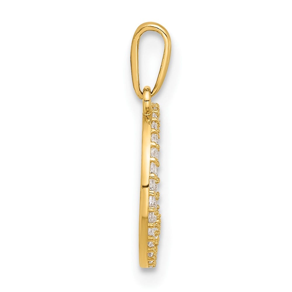 10K Yellow Gold Polished Medium Clear CZ Moon and Stars Charm