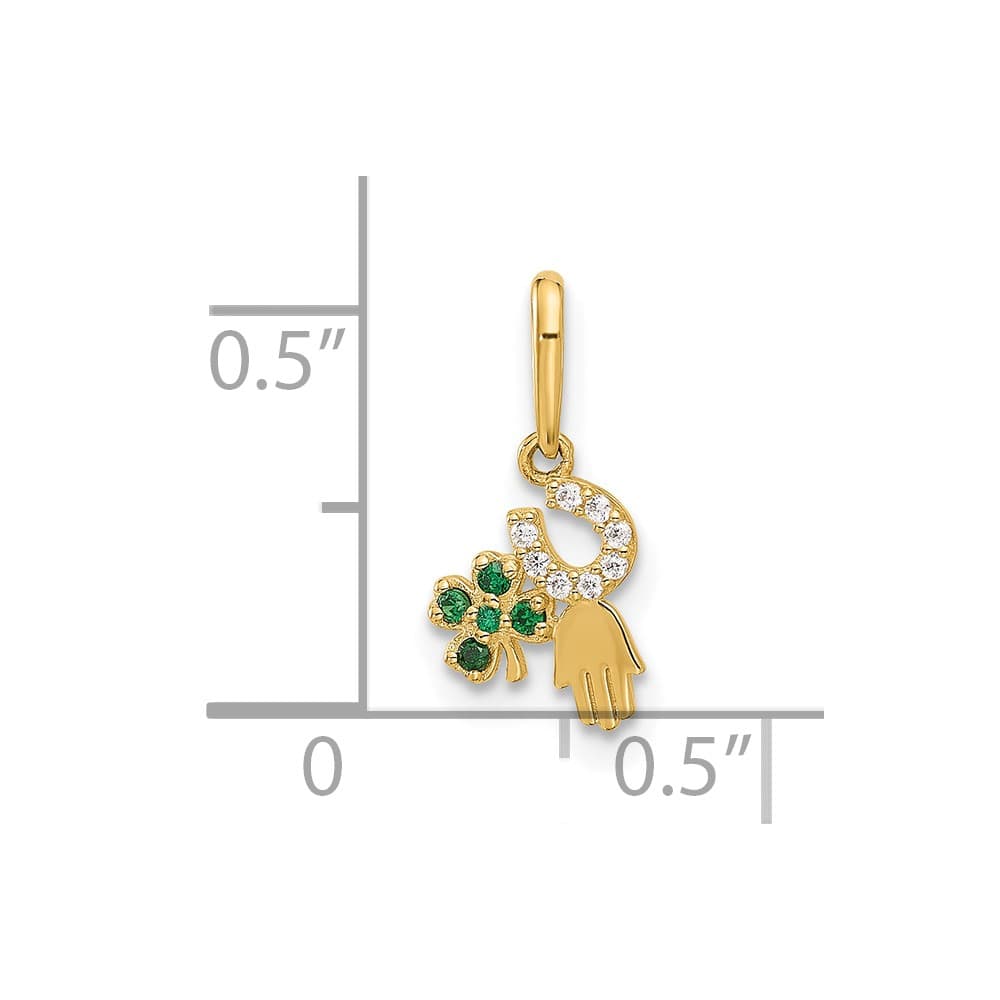 10K Yellow Gold Polished Medium Clover / CZ Horseshoe / Hamsa Pendant