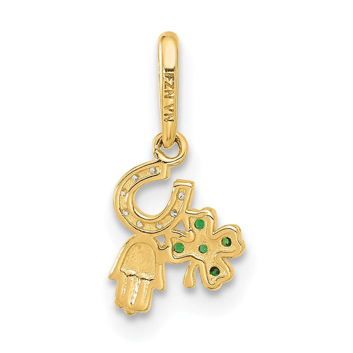 10K Yellow Gold Polished Medium Clover / CZ Horseshoe / Hamsa Pendant