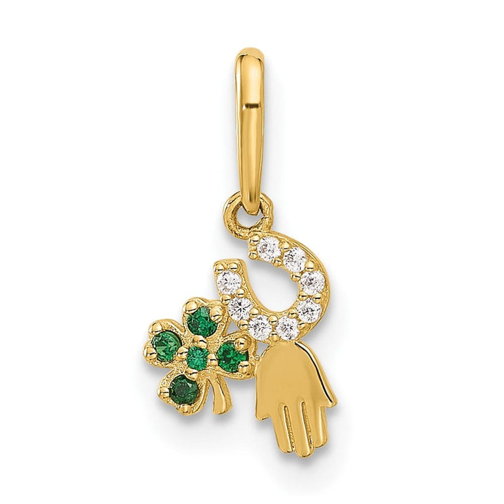 10K Yellow Gold Polished Medium Clover / CZ Horseshoe / Hamsa Pendant