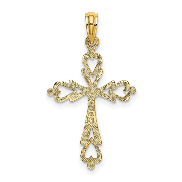 10K Yellow Gold Polished Medium Cross Cut-Out With- Heart Ends Charm