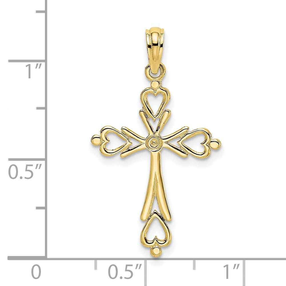 10K Yellow Gold Polished Medium Cross Cut-Out With- Heart Ends Charm