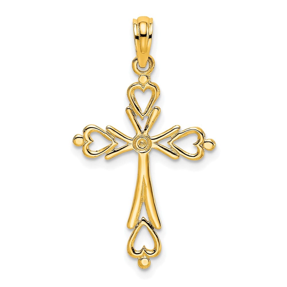10K Yellow Gold Polished Medium Cross Cut-Out With- Heart Ends Charm