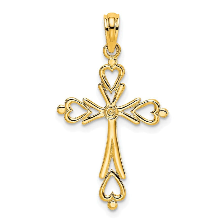 10K Yellow Gold Polished Medium Cross Cut-Out With- Heart Ends Charm