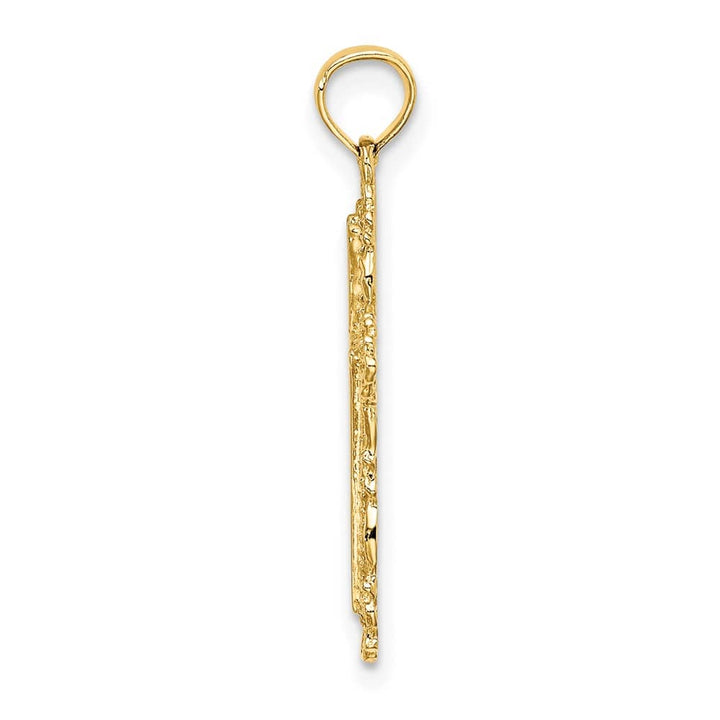 10K Yellow Gold Polished Medium Cross with Filigree Lace Trim Charm