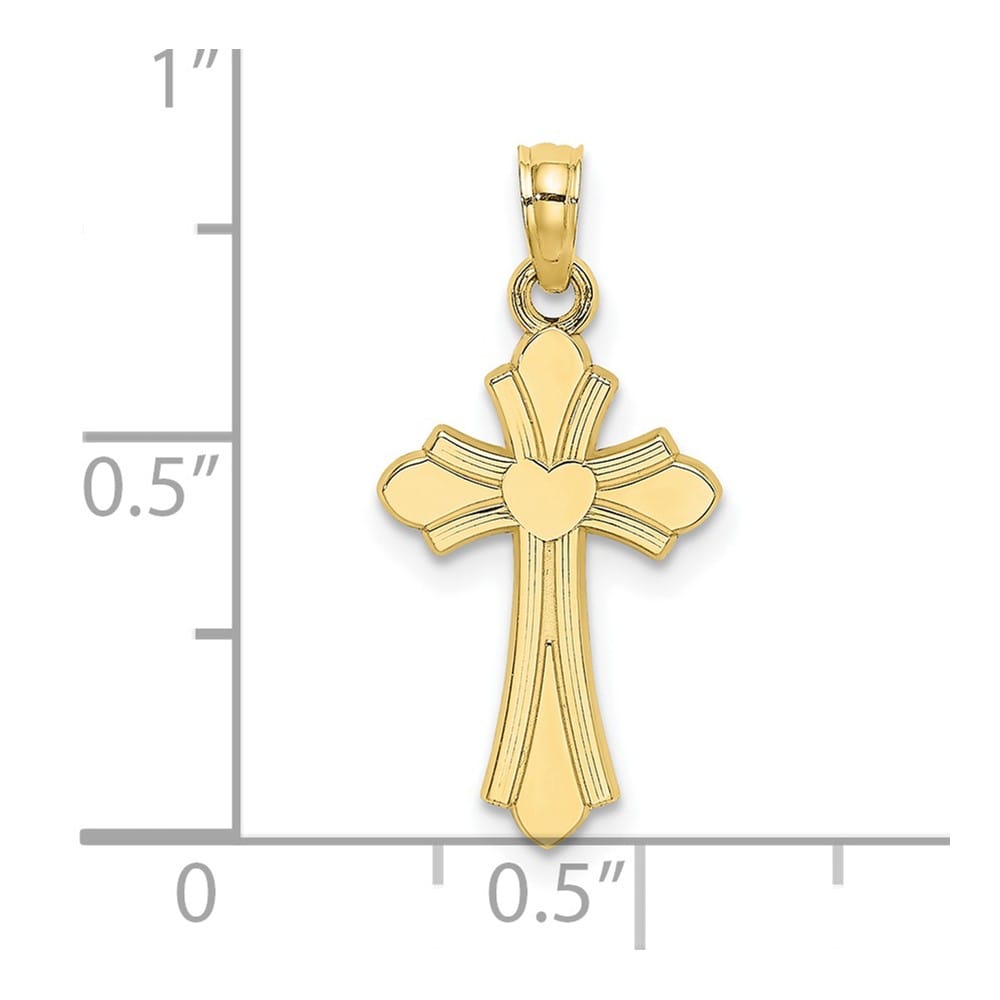 10K Yellow Gold Polished Medium Cross with Heart Center Charm