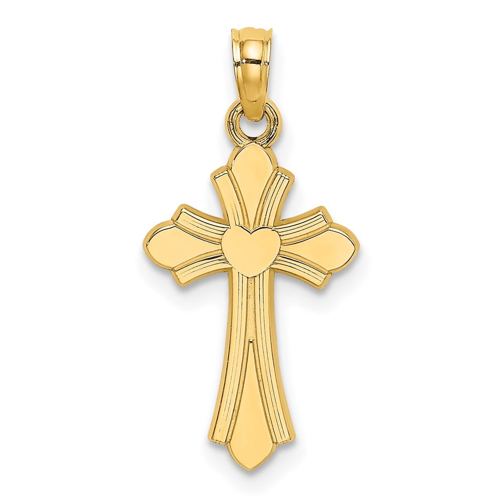 10K Yellow Gold Polished Medium Cross with Heart Center Charm