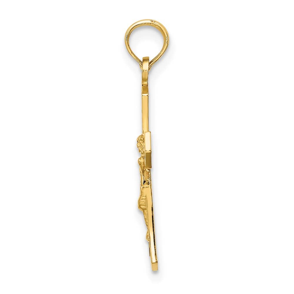 10K Yellow Gold Polished Medium Crucifix with Beveled Edges Charm