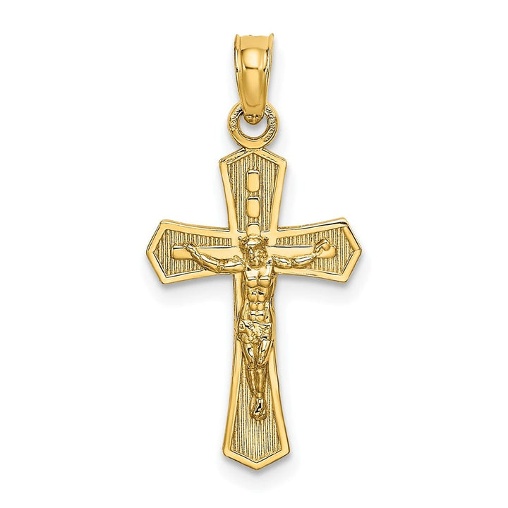 10K Yellow Gold Polished Medium Crucifix with Beveled Edges Charm
