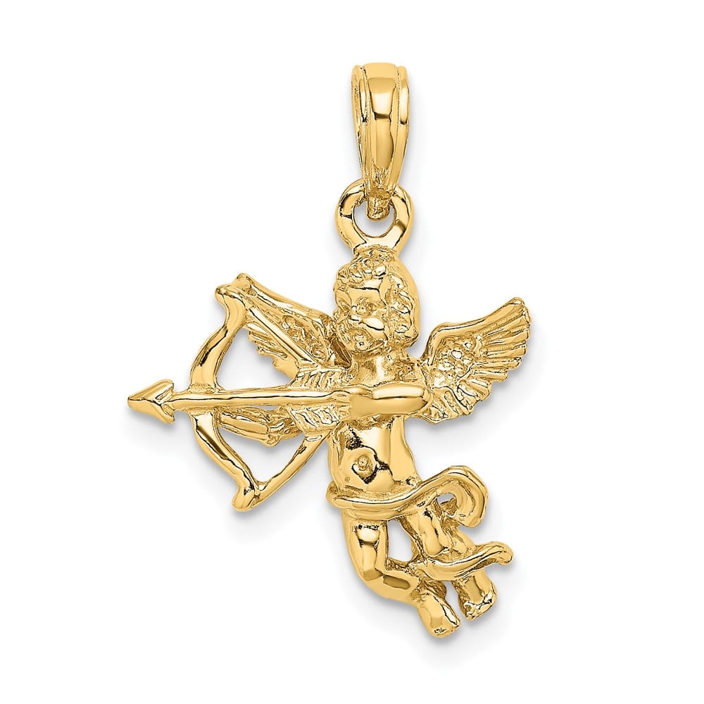 10K Yellow Gold Polished Medium Cupid with Bow and Arrow Charm