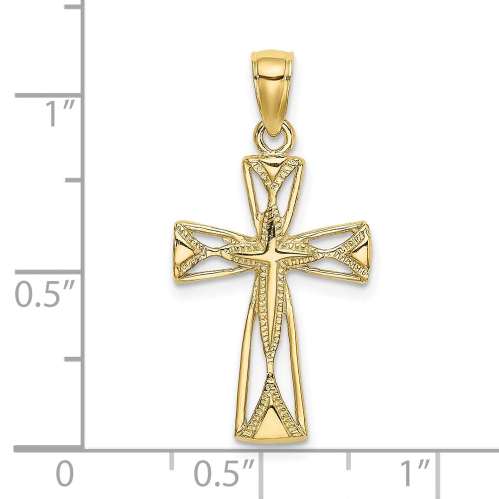 10K Yellow Gold Polished Medium Cut-Out Cross with Triangle Ends Charm