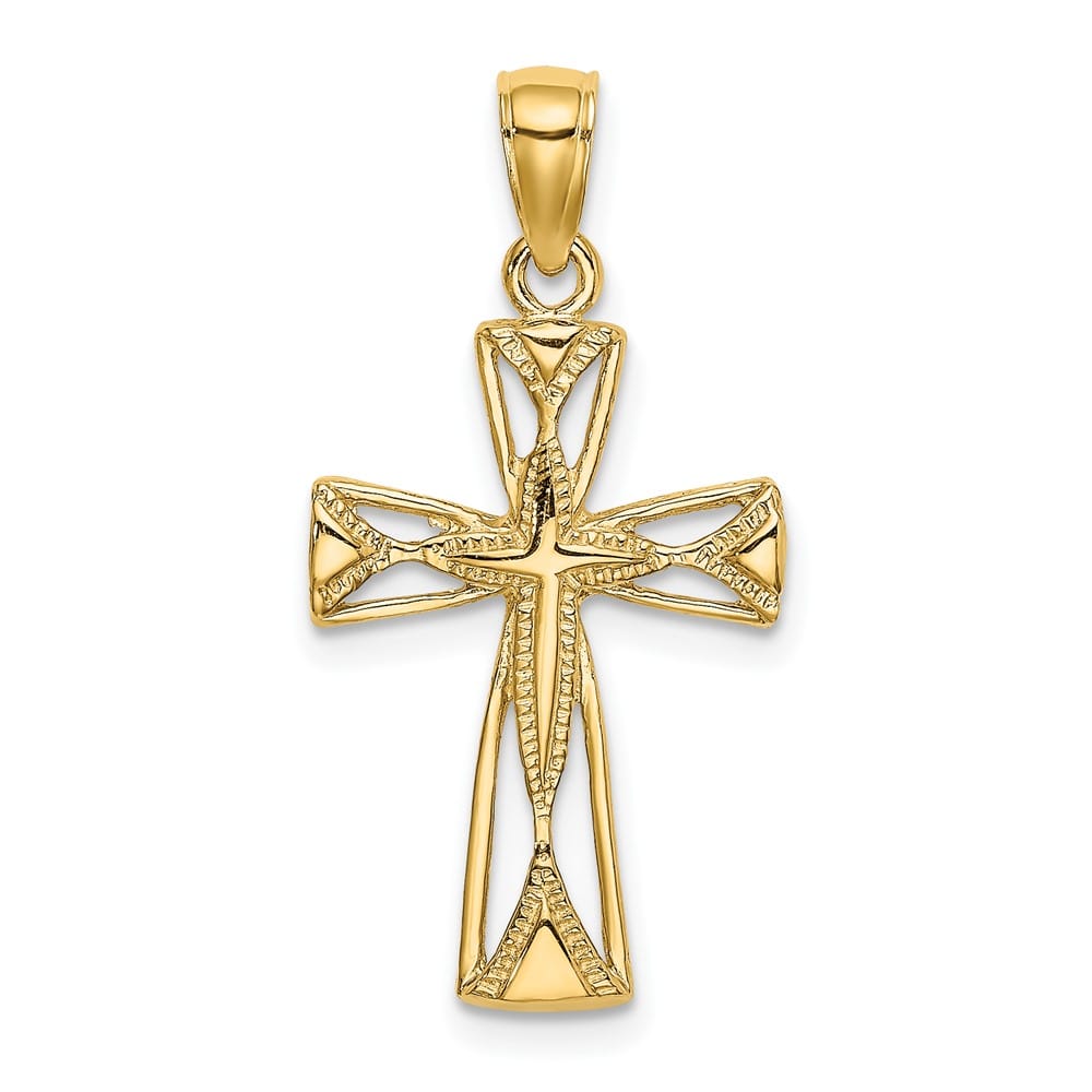 10K Yellow Gold Polished Medium Cut-Out Cross with Triangle Ends Charm
