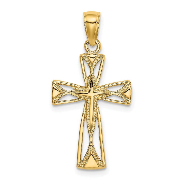 10K Yellow Gold Polished Medium Cut-Out Cross with Triangle Ends Charm