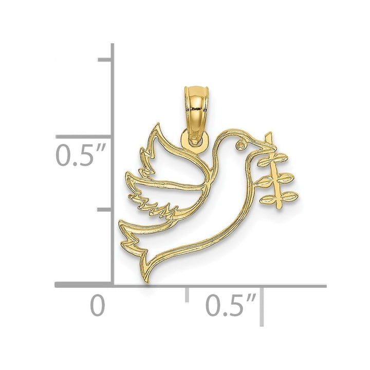 10K Yellow Gold Polished Medium Cut-Out Dove with Olive Branch Charm