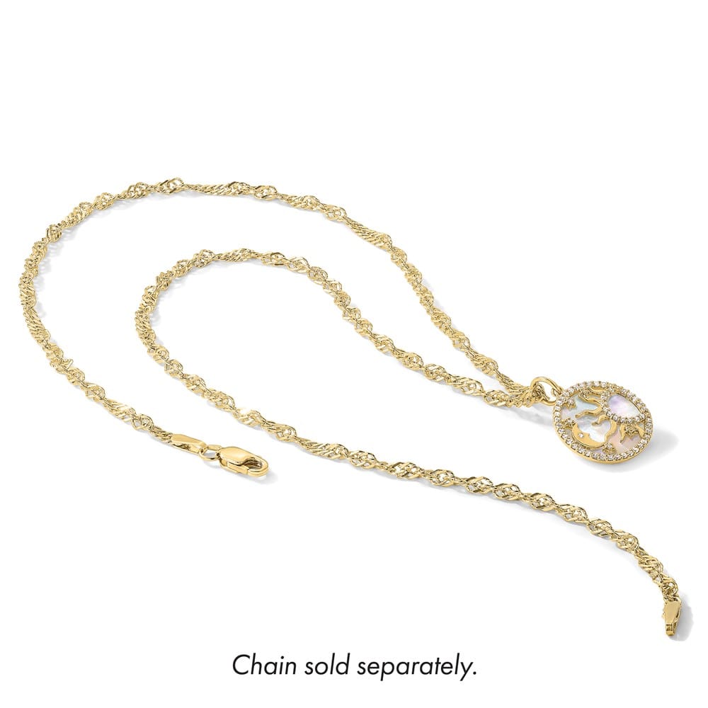 10K Yellow Gold Polished Medium CZ and Mother of Pearl Sun / Charm
