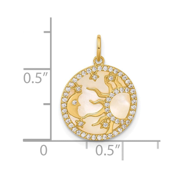 10K Yellow Gold Polished Medium CZ and Mother of Pearl Sun / Charm