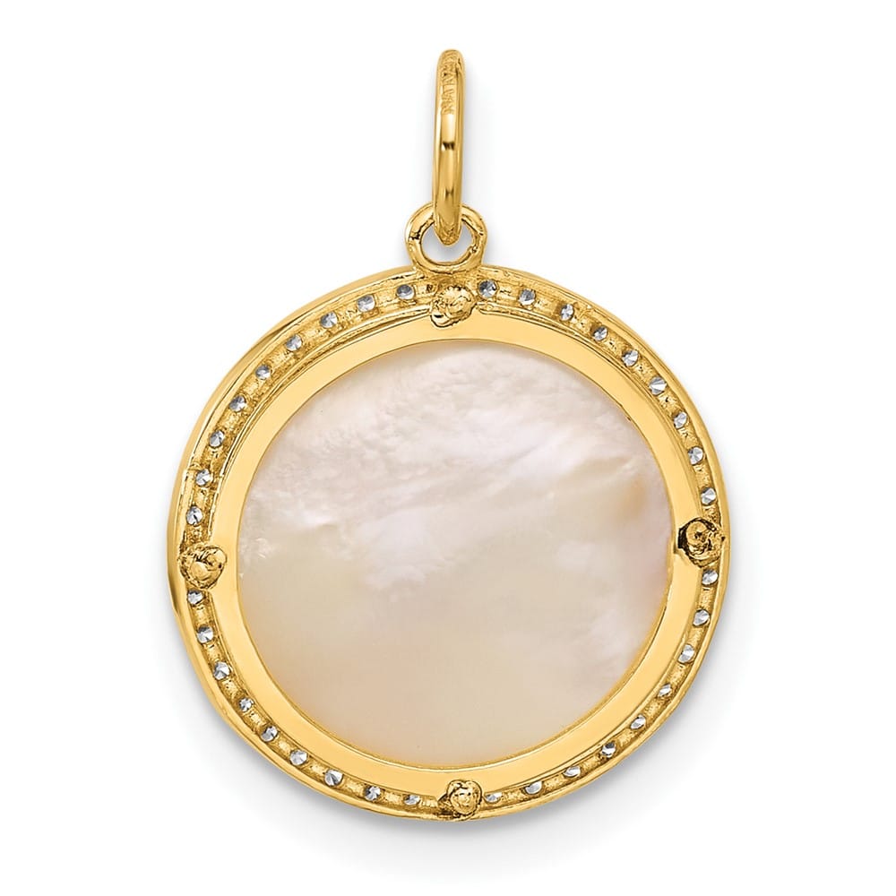 10K Yellow Gold Polished Medium CZ and Mother of Pearl Sun / Charm