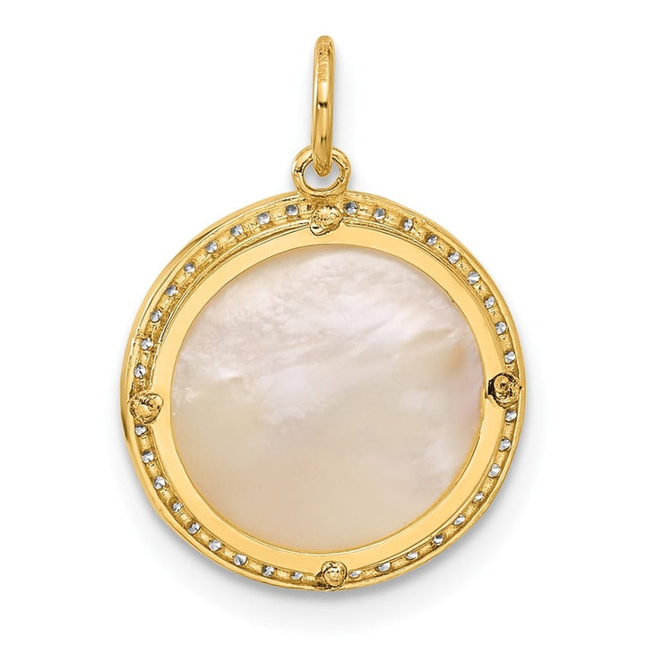 10K Yellow Gold Polished Medium CZ and Mother of Pearl Sun / Charm