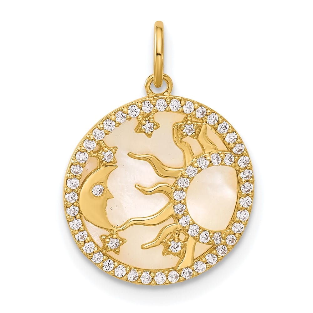 10K Yellow Gold Polished Medium CZ and Mother of Pearl Sun / Charm