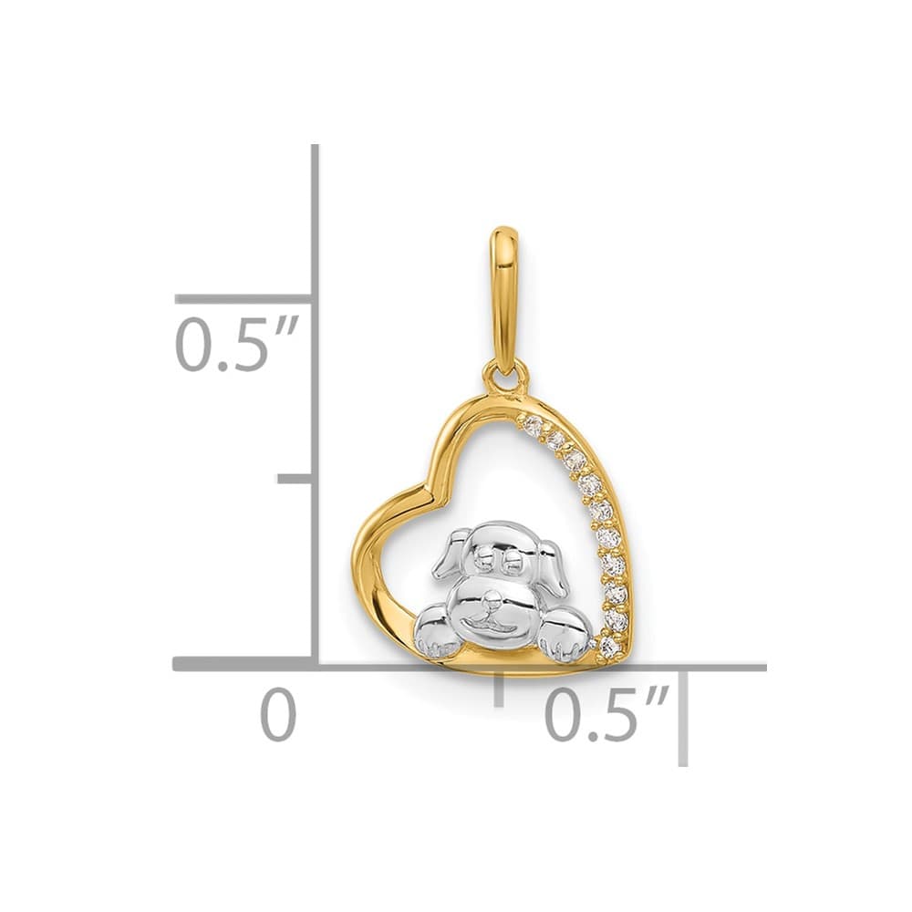 10K Yellow Gold Polished Medium CZ Dog in Heart Charm