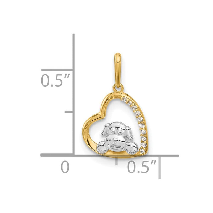 10K Yellow Gold Polished Medium CZ Dog in Heart Charm
