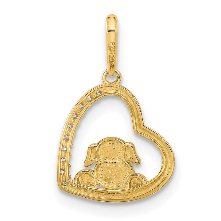 10K Yellow Gold Polished Medium CZ Dog in Heart Charm