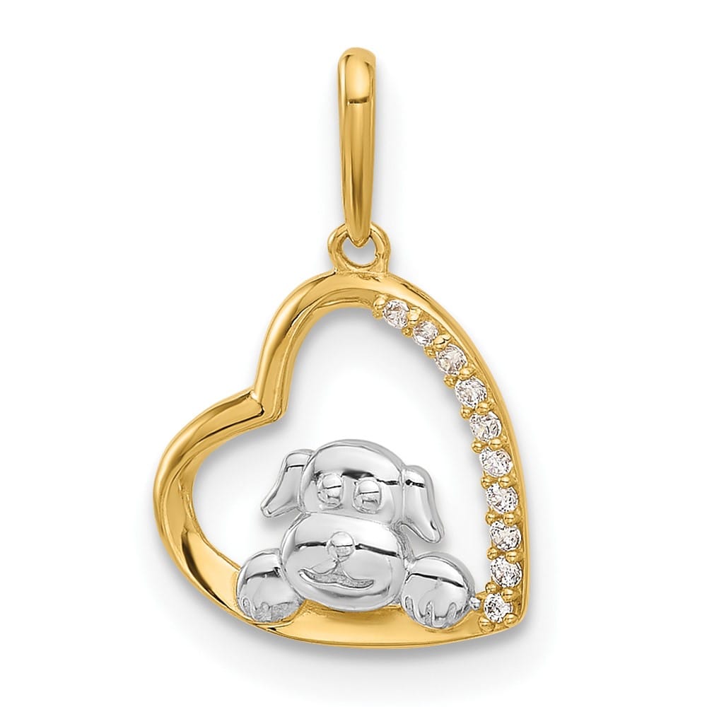 10K Yellow Gold Polished Medium CZ Dog in Heart Charm