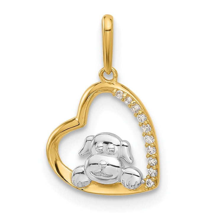 10K Yellow Gold Polished Medium CZ Dog in Heart Charm