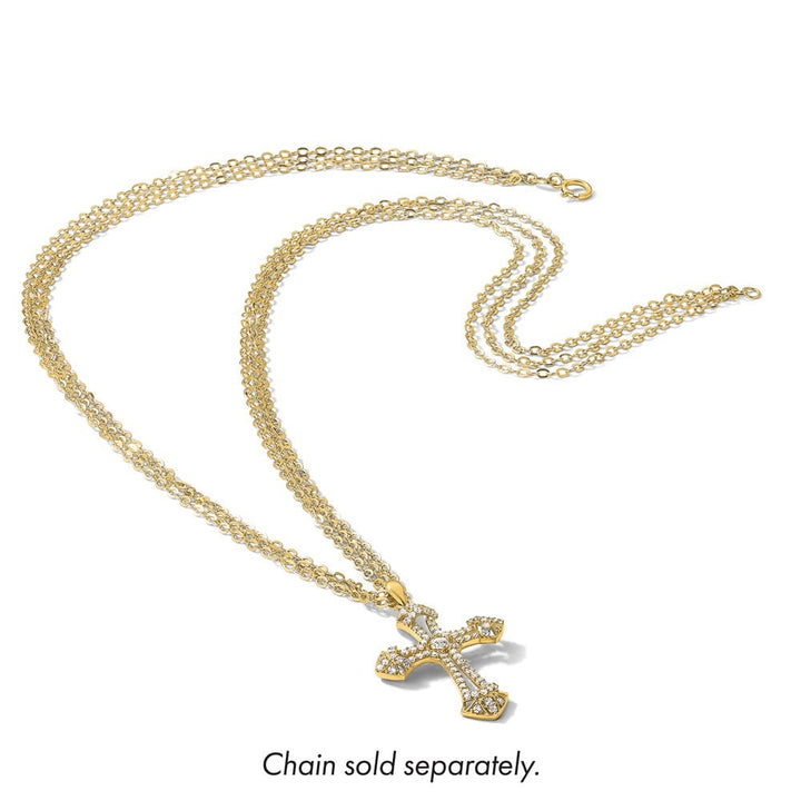 10K Yellow Gold Polished Medium CZ Fancy Fleur de Lis Cross Pendant