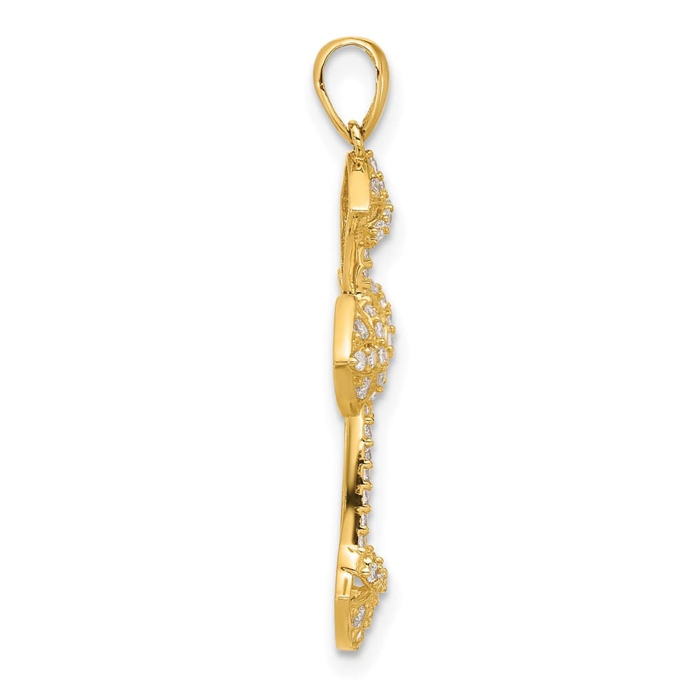 10K Yellow Gold Polished Medium CZ Fancy Fleur de Lis Cross Pendant