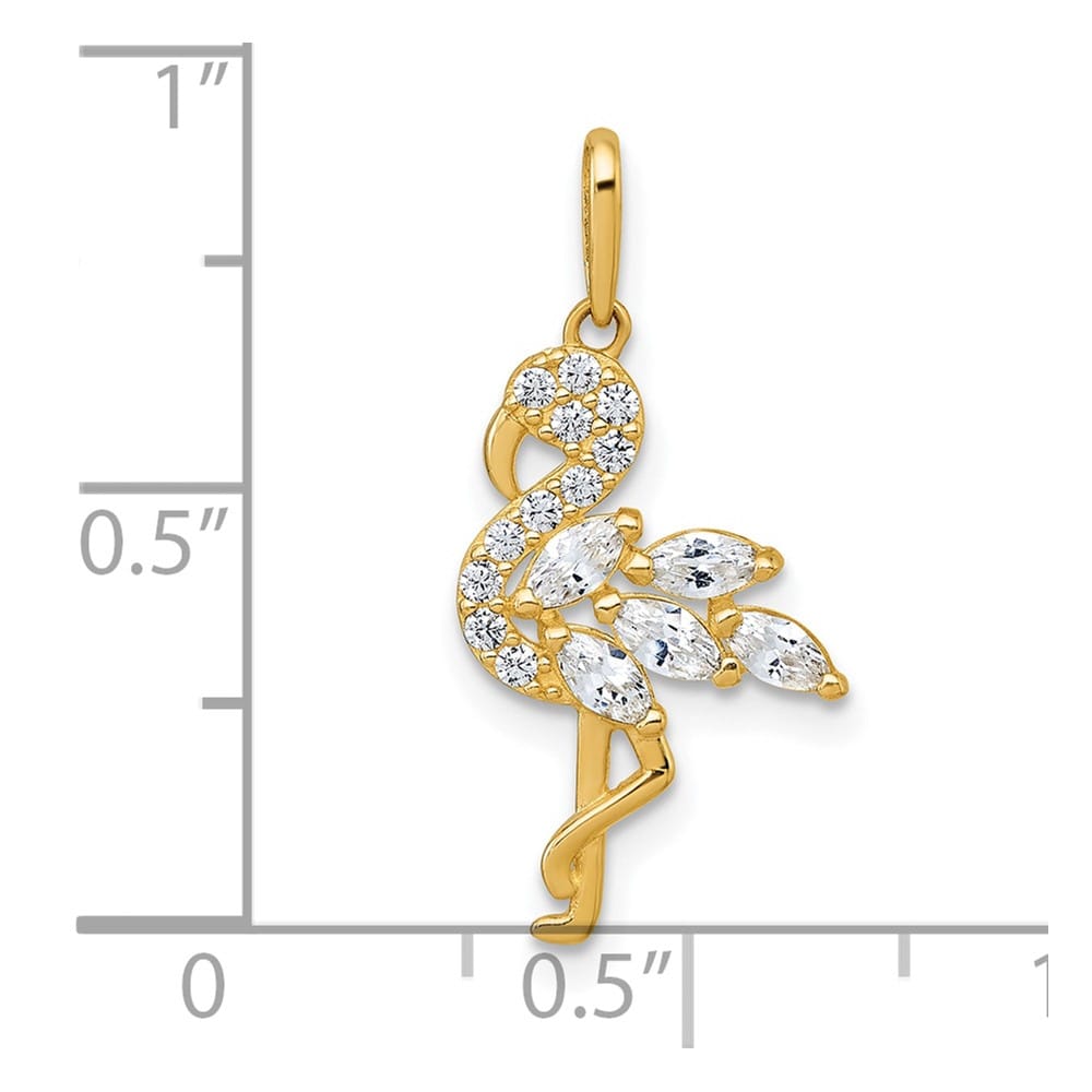 10K Yellow Gold Polished Medium CZ Flamingo Pendant