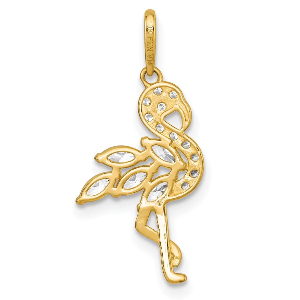 10K Yellow Gold Polished Medium CZ Flamingo Pendant
