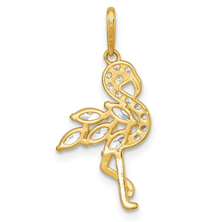 10K Yellow Gold Polished Medium CZ Flamingo Pendant